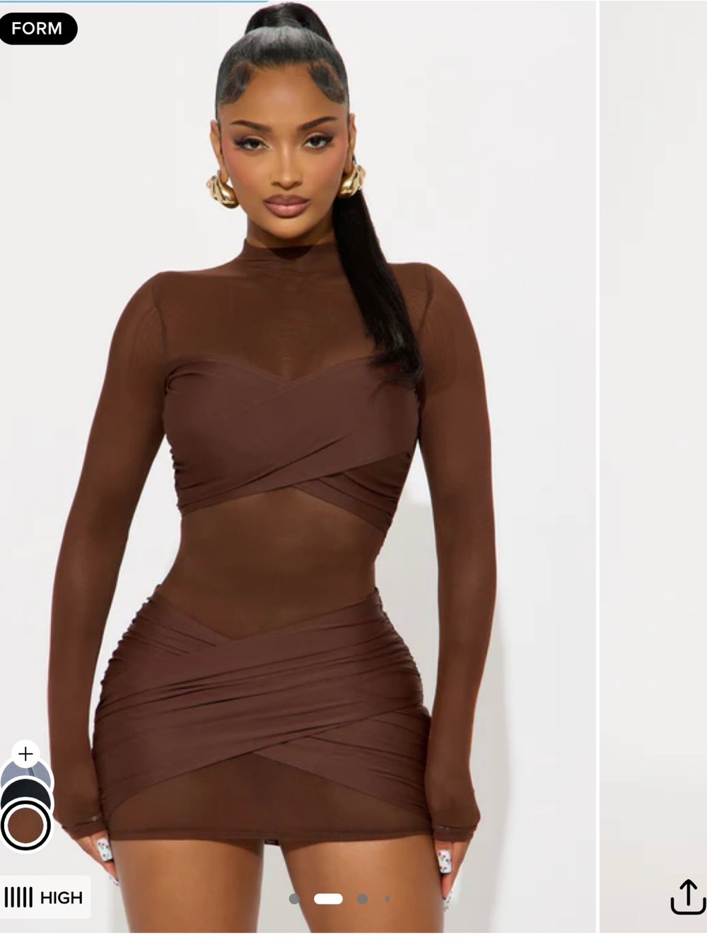 Brown Sheer Wrap Bodycon Mini Dress